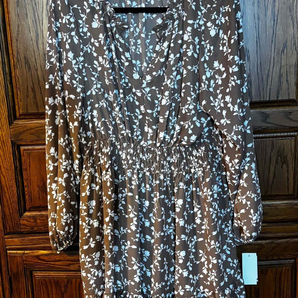 Steve Madden Brown Floral Long Sleeve Dress